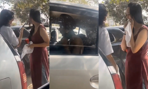 College Girl Giving Blowjob to Boyfriend in Car While her Best Friend